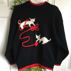 Adell Barre Vintage Cats playing with yarn sweater